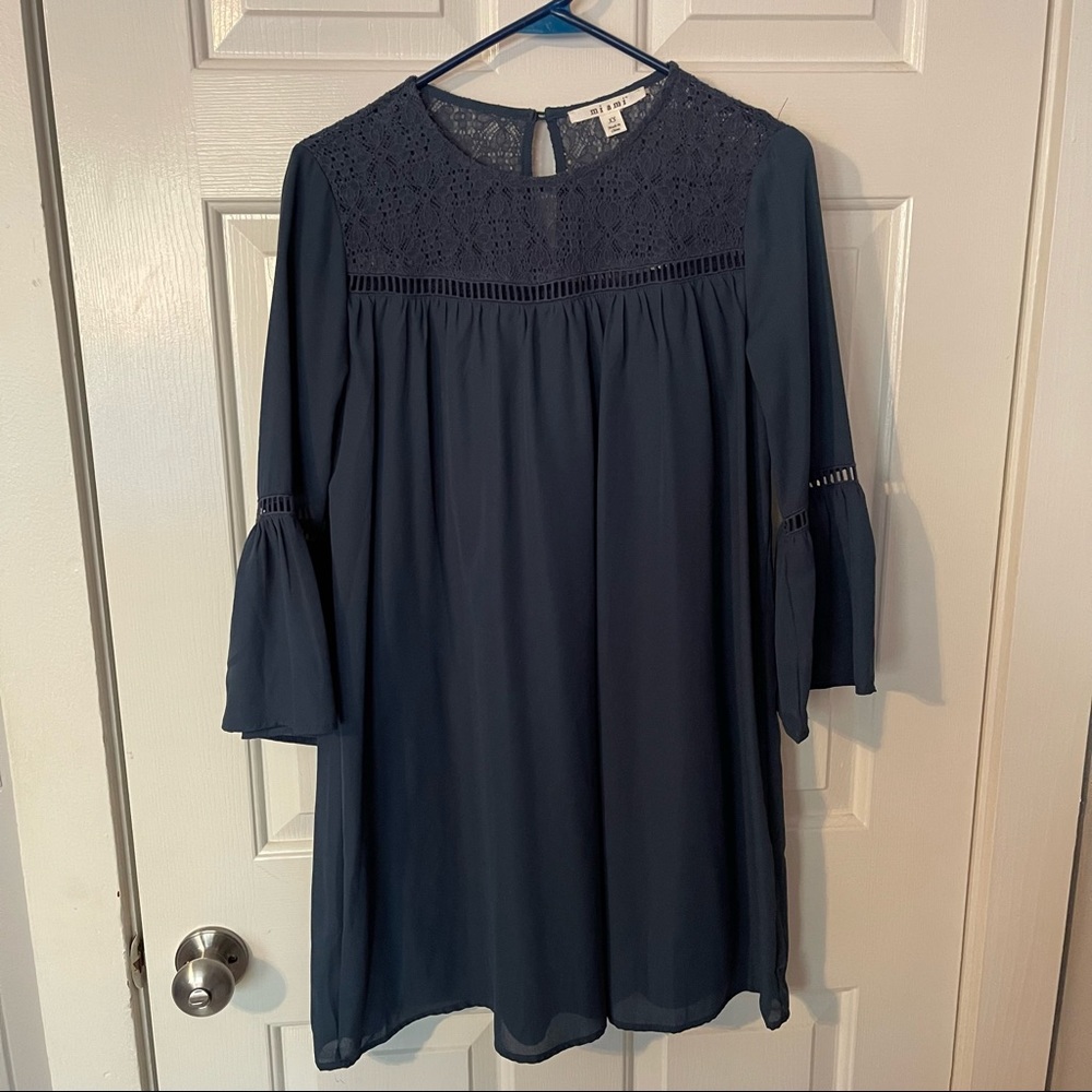 Francesca’s Miami Dress-Peacock Blue with Bell Sleeve Size XS